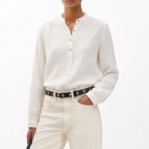 Rag & Bone Jean White Cotton Gauze Henley Shirt Women’s Size Small Coastal